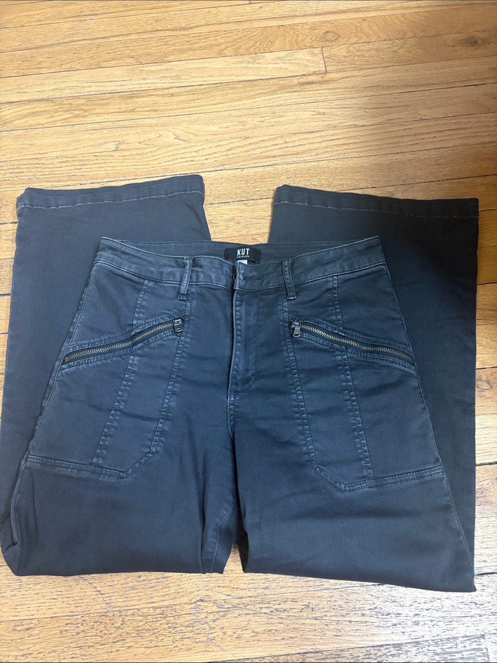 Kut from the Kloth Black Meg Wide Leg Jeans with Zip Pocket Detail